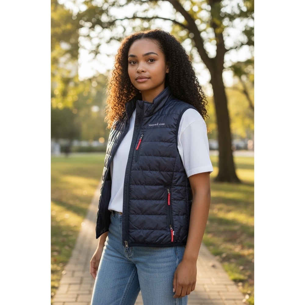 Vineyard Vines Navy Blue Puffer Vest Full Zip Quilted XL 18 3O1017 JR women's